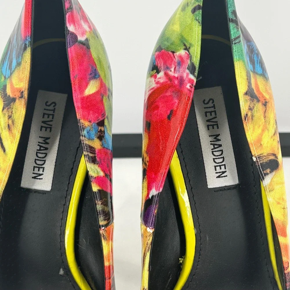 Steve Madden Dejavu Floral Platform Pumps Multi Color Patent Stiletto Heels 8M